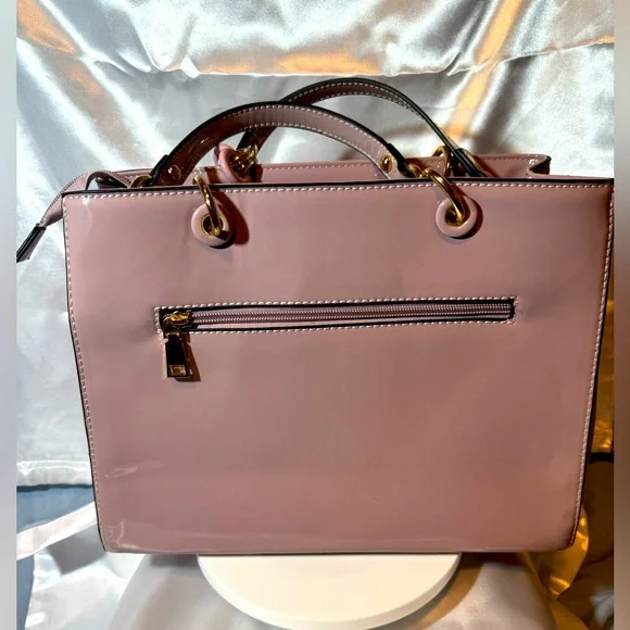 Blush Pink Patent Leather Structured Bag WGold-Tone handles & og Crossbody Strap - Picture 7 of 9